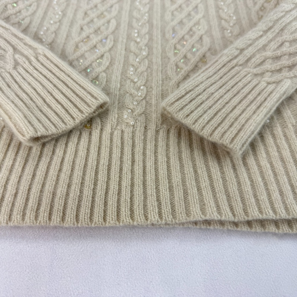 Sutton Studio Beaded Lambswool Angora Turtleneck‎ Sweater Cable Knit Fairy - Picture 10 of 15